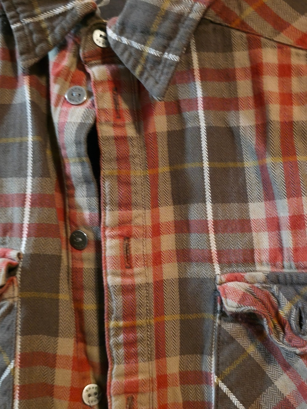 4/$67 Deal! TNA Plaid Button-Down Shirt in Olive Green and Orange - Picture 4 of 12